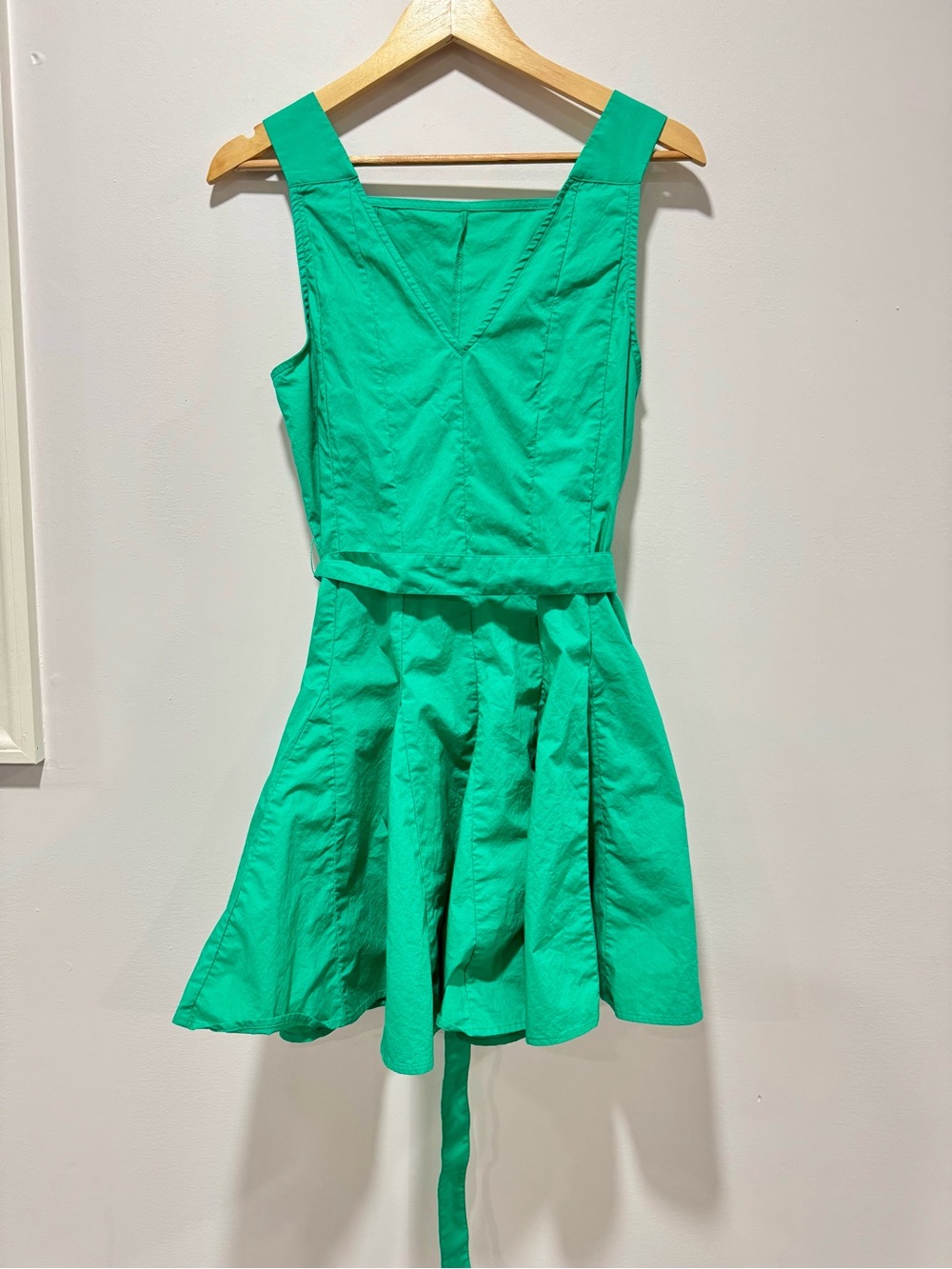 Banana Republic Emerald Pool Cotton Poplin Mini Dress Size S Belt Bag Fit Flare